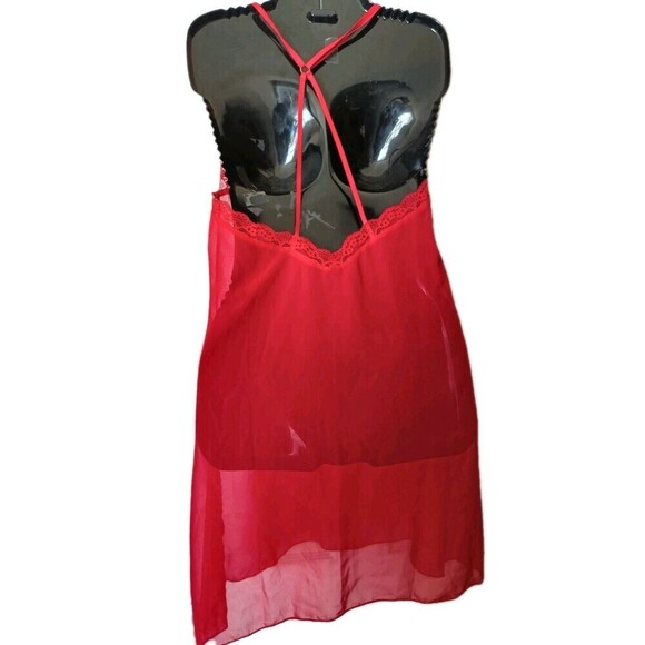 Fredericks of Hollywood Sheer Chemise Slip Size Medium Red Lacey  Lingerie - Picture 2 of 6